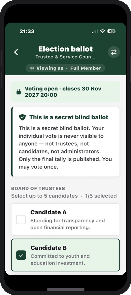 Masjid Amanah election ballot