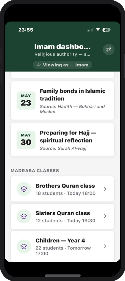 Masjid Amanah Imam dashboard