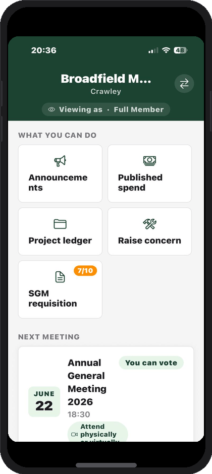Masjid Amanah member app dashboard